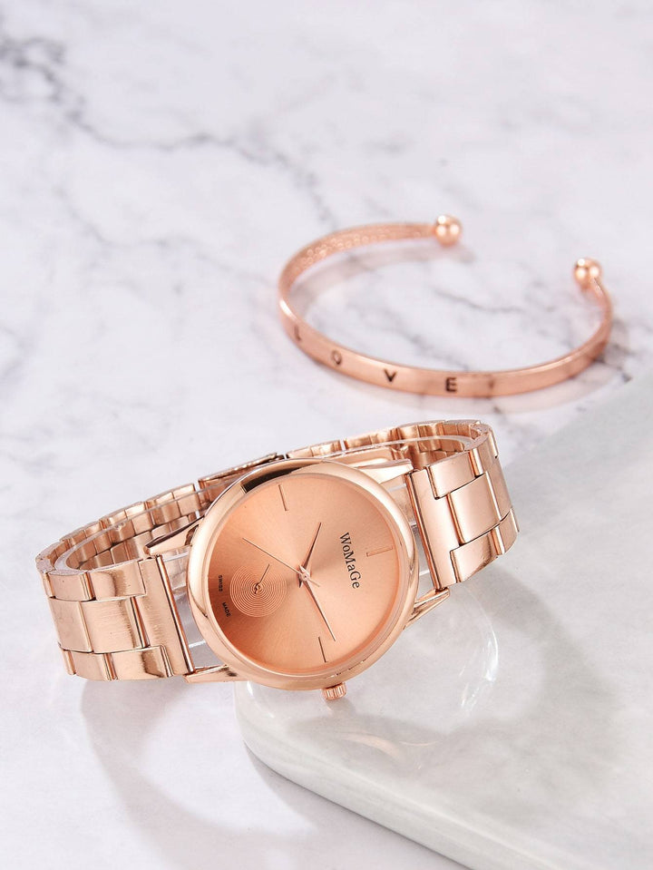 Shein- 2pcs Round Dial Watch & Letter Decor Bracelet Set