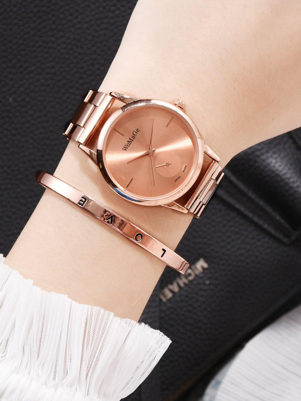 Shein- 2pcs Round Dial Watch & Letter Decor Bracelet Set