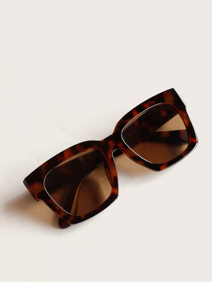 Shein- Tortoiseshell Frame Flat Lens Sunglasses