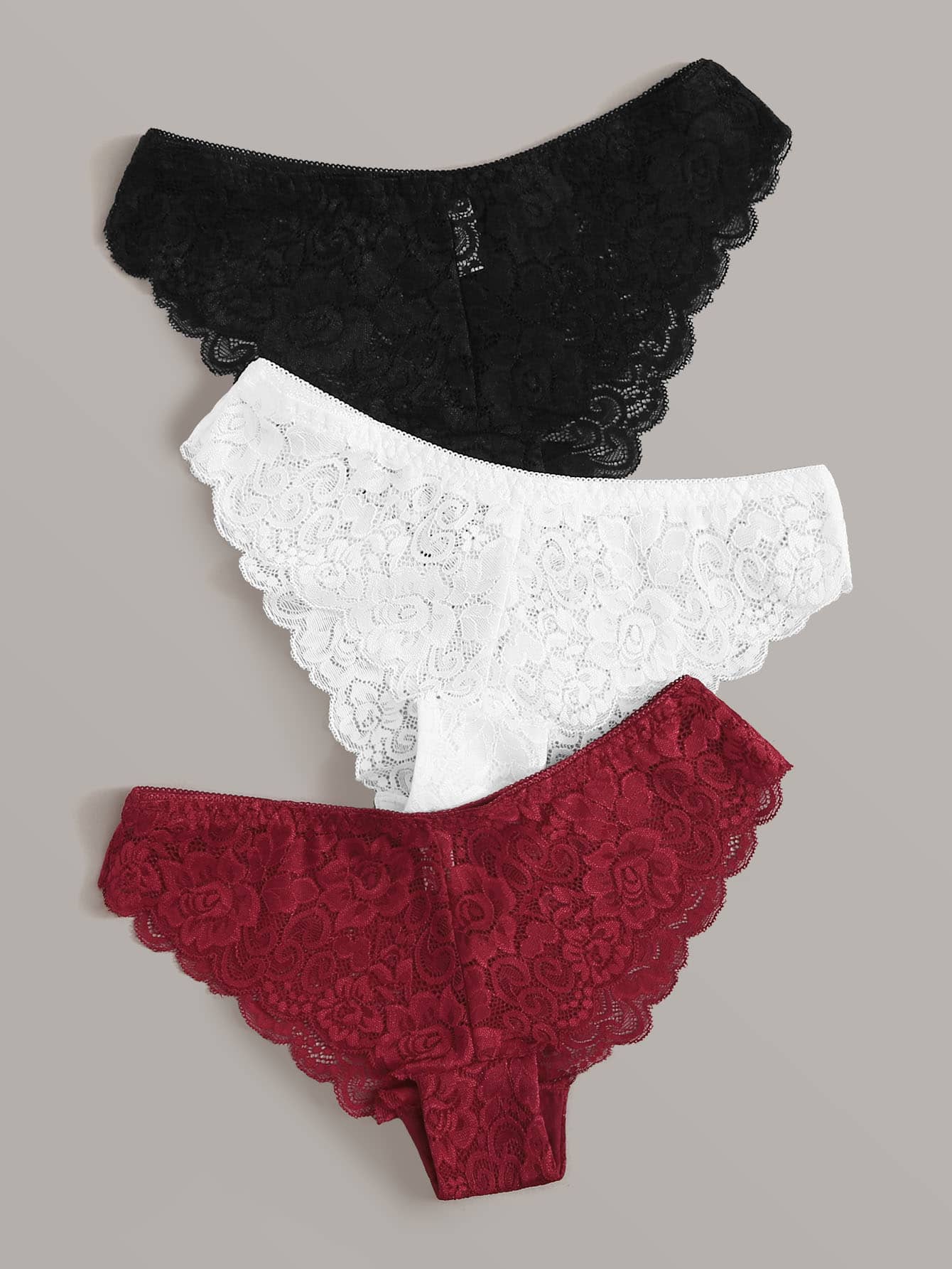 SheIn Women's 3 Piece Low Rise Panties Underwear Floral Lace
