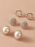 Shein- 3pairs Pearl Decor Stud Earrings