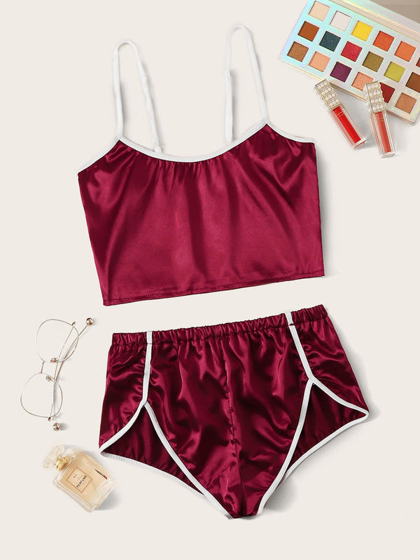 Shein- Contrast Binding Satin Lingerie Set