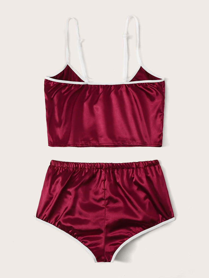 Shein- Contrast Binding Satin Lingerie Set