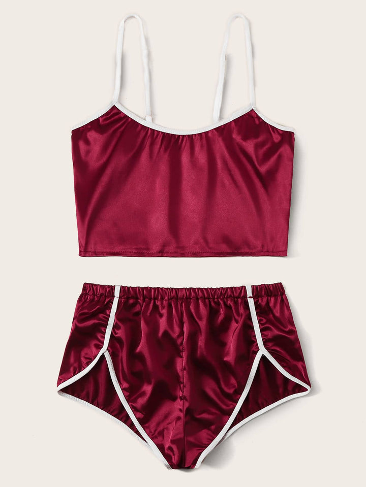 Shein- Contrast Binding Satin Lingerie Set