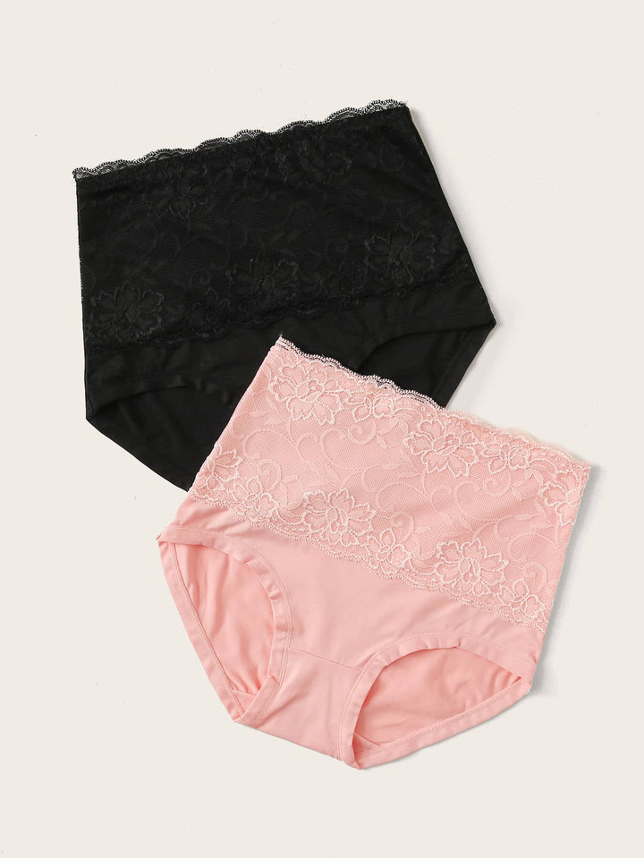 Shein- 2pack Contrast Lace High Waist Panty Set