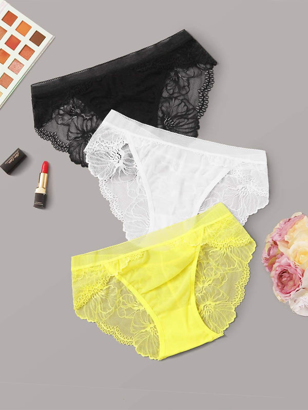 Shein- 3pack Floral Lace Sheer Panty Set