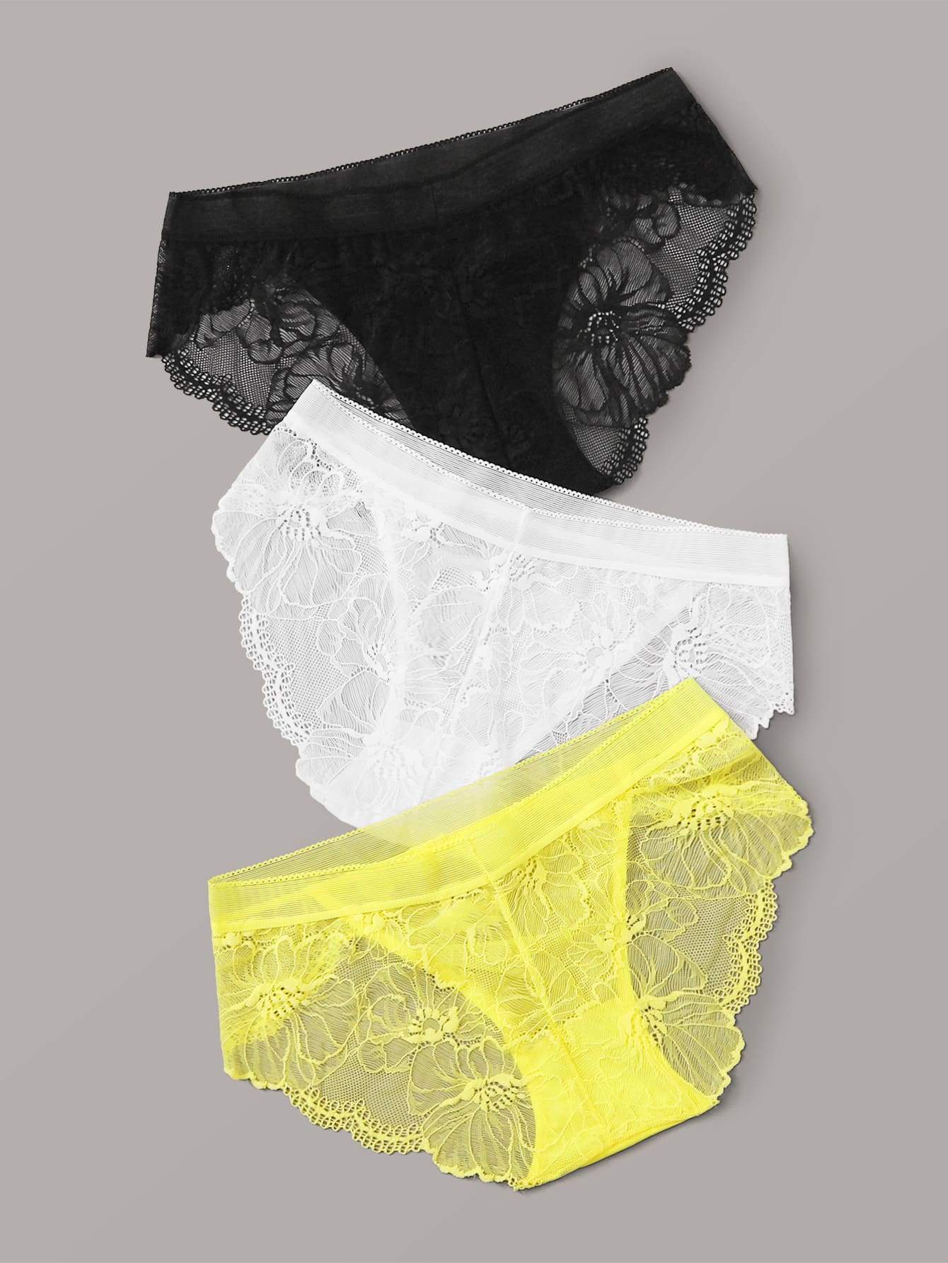 Shein 3pack Floral Lace Sheer Panty Set Bagallery