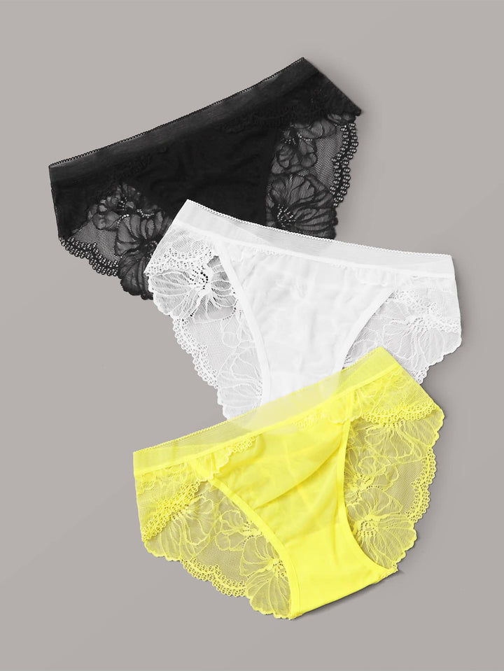 Shein- 3pack Floral Lace Sheer Panty Set