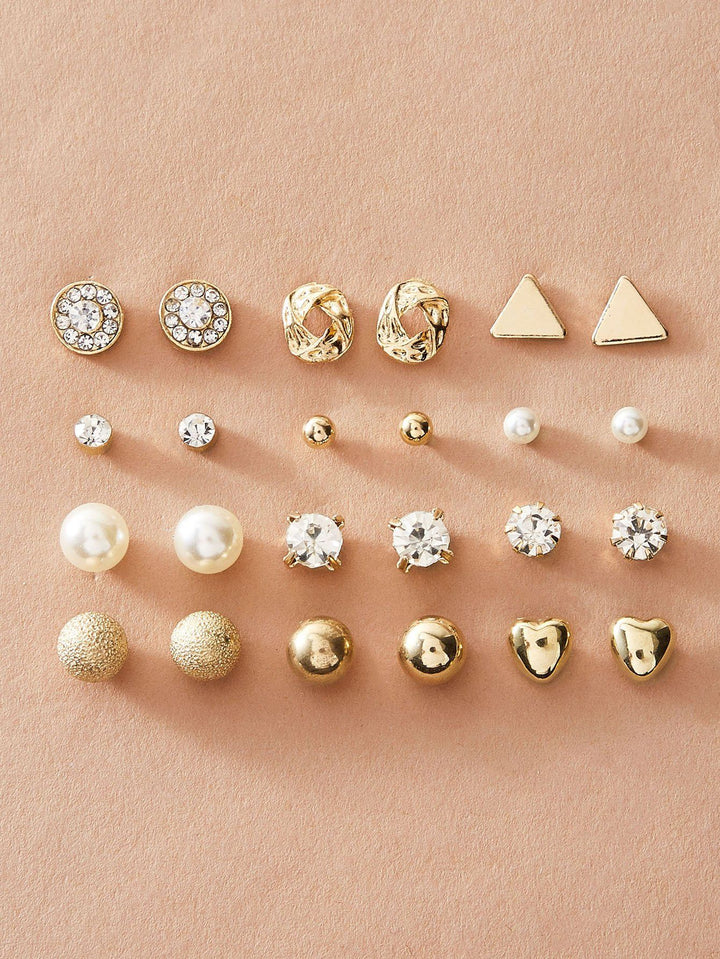 Shein- 12pairs Rhinestone Decor & Faux Pearl Decor Stud Earrings