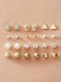 Shein- 12pairs Rhinestone Decor & Faux Pearl Decor Stud Earrings