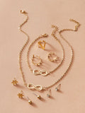 Shein- 11pcs Infinity & Rhinestone Decor Necklace & Earrings & Ring & Bracelet