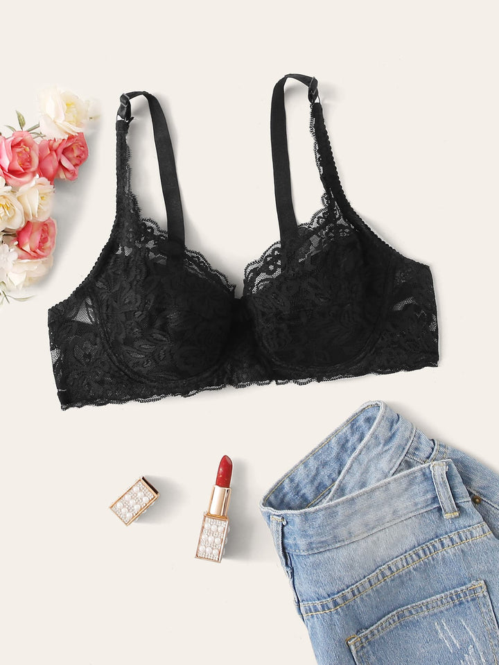 Shein- Floral Lace Adjustable Strap Bra