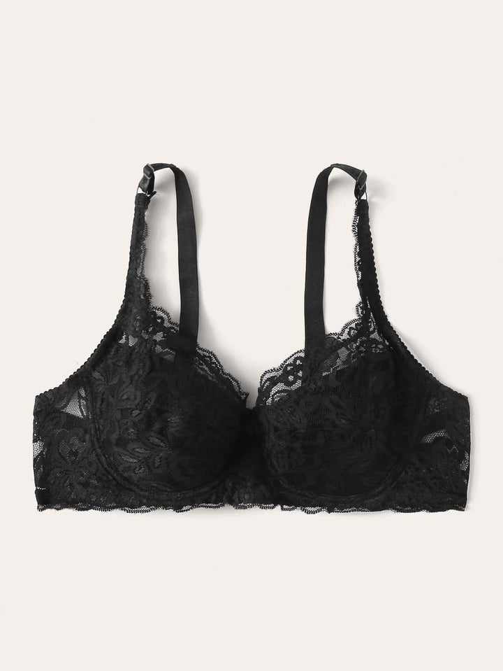 Shein- Floral Lace Adjustable Strap Bra