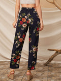 Shein- Floral Print Belted Straight Leg Pants