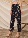 Shein- Floral Print Belted Straight Leg Pants