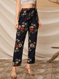 Shein- Floral Print Belted Straight Leg Pants