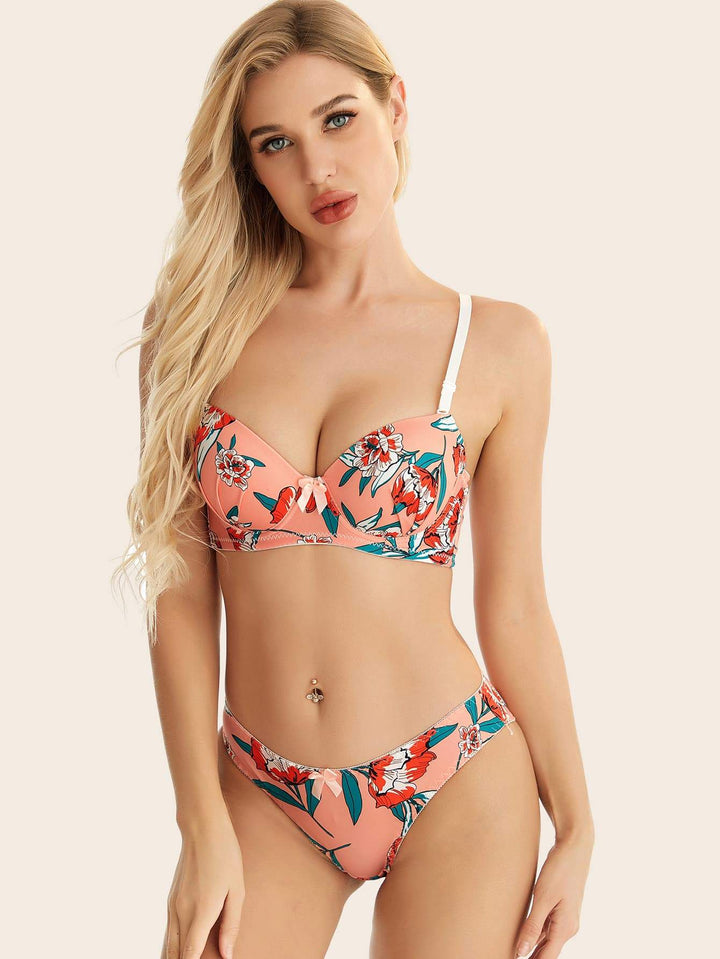 Shein- Floral Print Underwire Lingerie Set