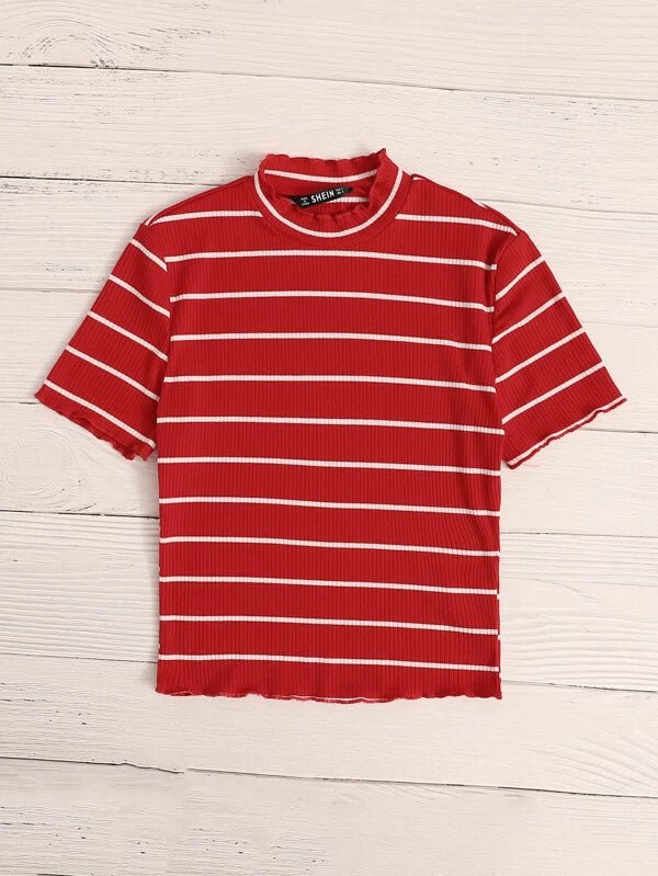 Shein- Lettuce Striped Knitted And Striped Top