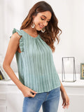 Shein- Gathered Neckline Frill Trim Fuzzy Top