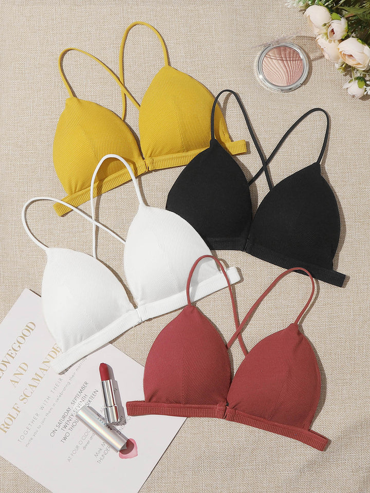 Shein- 4pack Rib Crisscross Triangle Bra Set