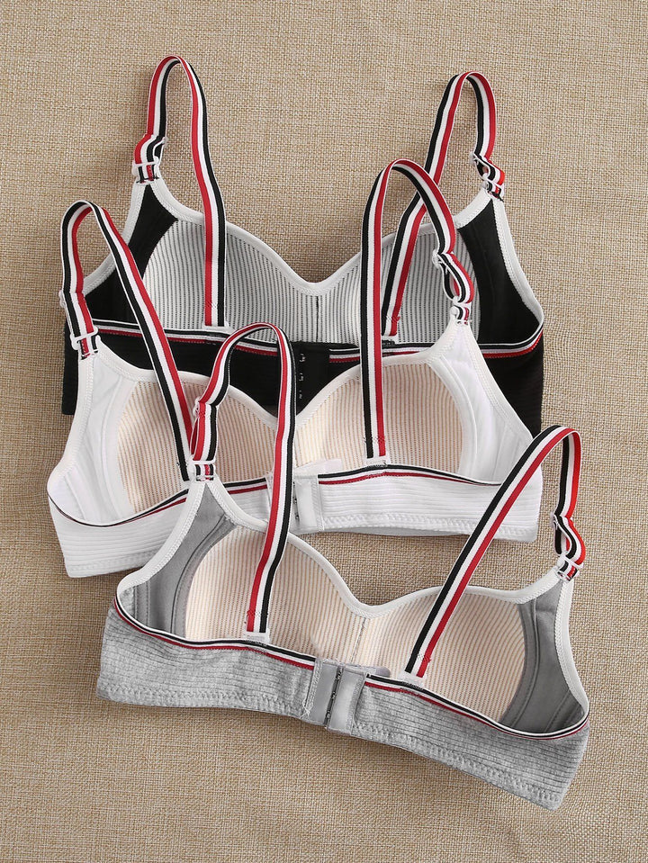 Shein- 3pack Rib Stripe Trim Bra Set