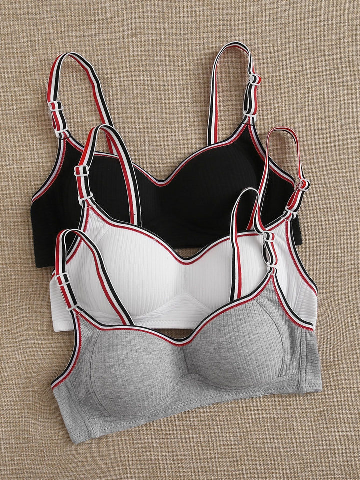 Shein- 3pack Rib Stripe Trim Bra Set