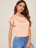 Shein- Batwing Sleeve Solid Satin Top