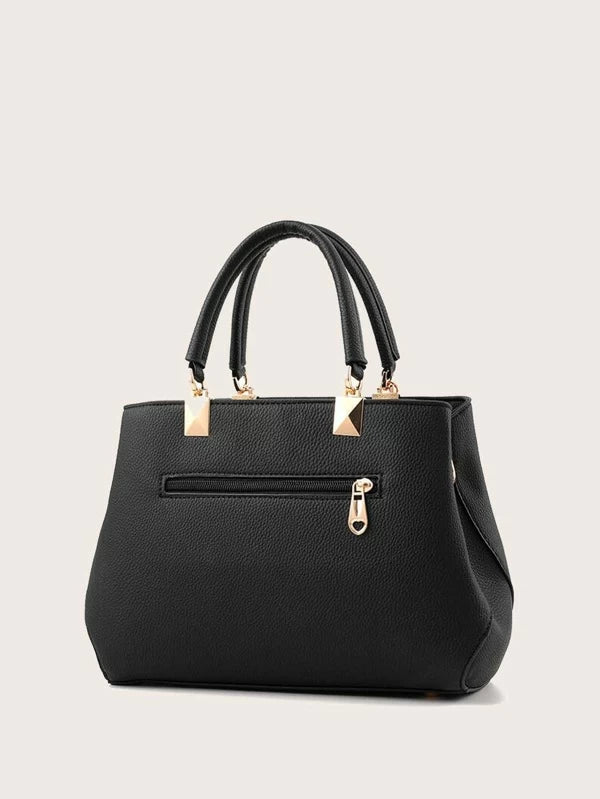 Shein- Black Metallic Embossed Shoulder Bag With Bag Pendant