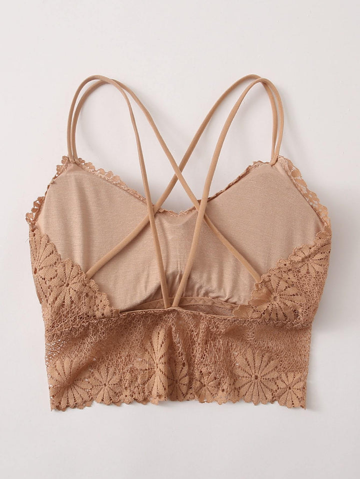 Shein- Floral Lace Crisscross Bralette