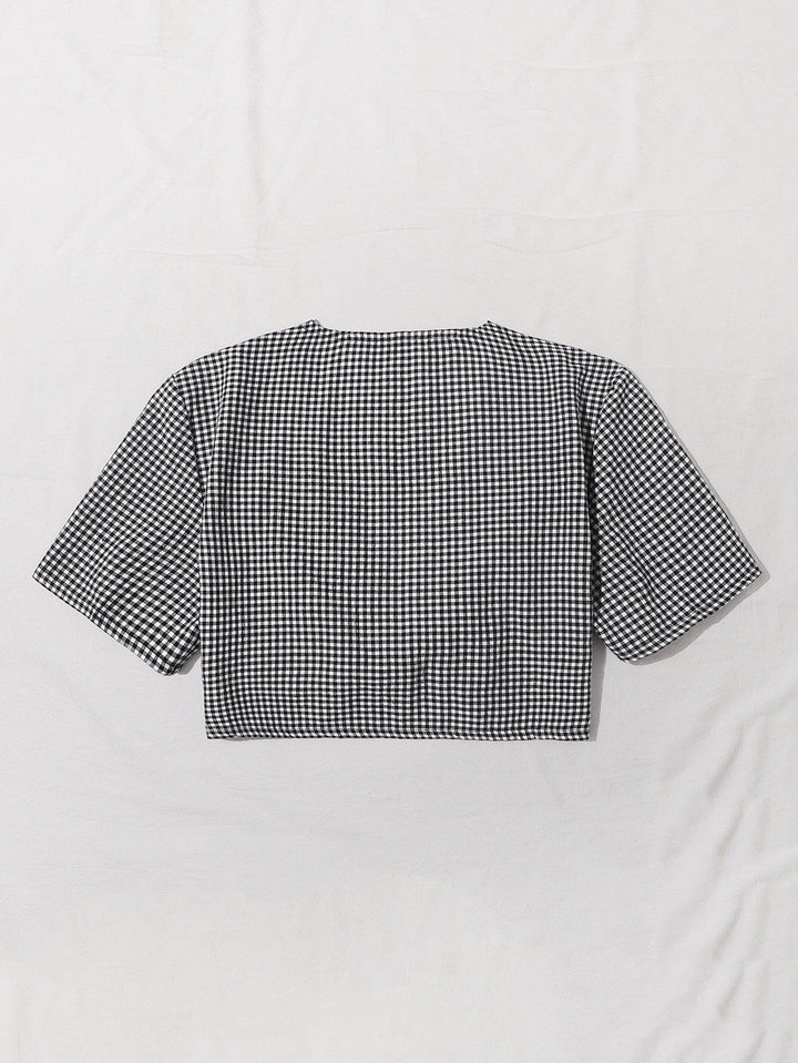 Shein- Gingham Tie Front Crop Top