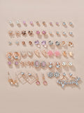 Shein30pairs Rhinestone Decor Earrings
