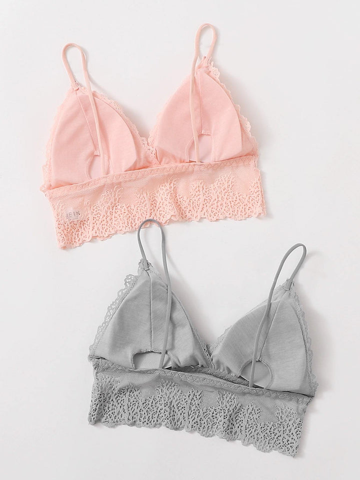 Shein-2pack Lace Trim Bra Set