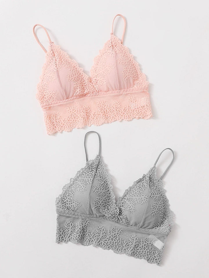 Shein-2pack Lace Trim Bra Set