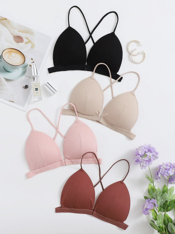 Shein- 4pack Rib Crisscross Triangle Bra Set