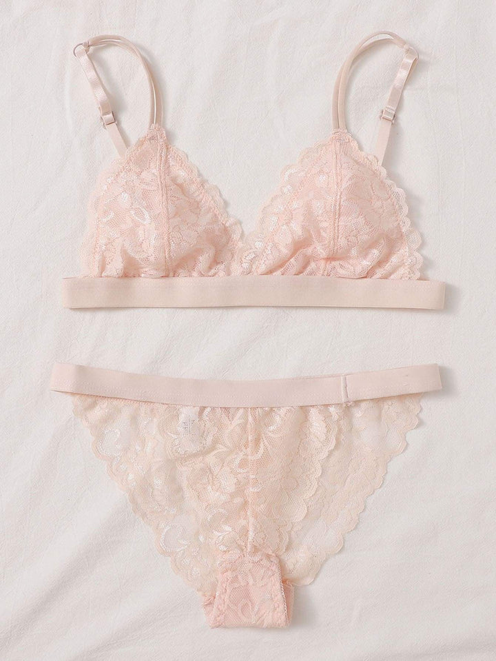 Shein- Scallop Floral Lace Lingerie Set