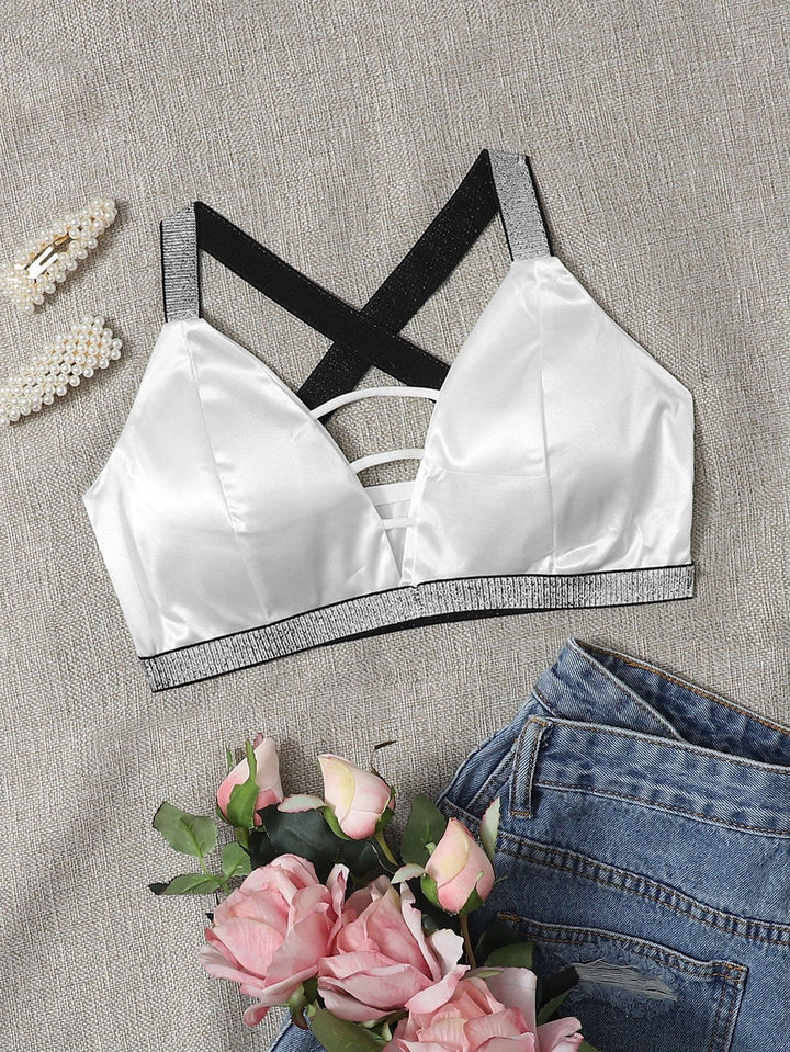 Shein-  Contrast Binding Satin Bralette