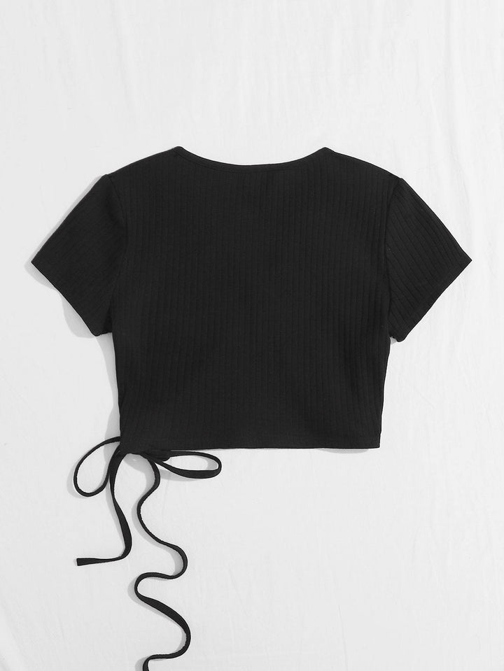 SHEIN- Surplice Wrap Knit Side Rib-knit Crop Top