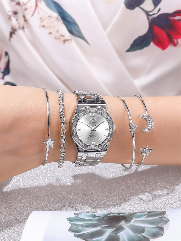 Shein- 1pc Rhinestone Watch & 4pcs Bracelet