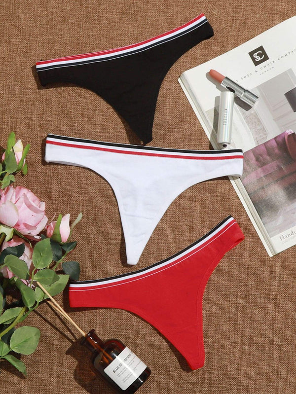 Shein- 3pack Stripe Tape Thong Set