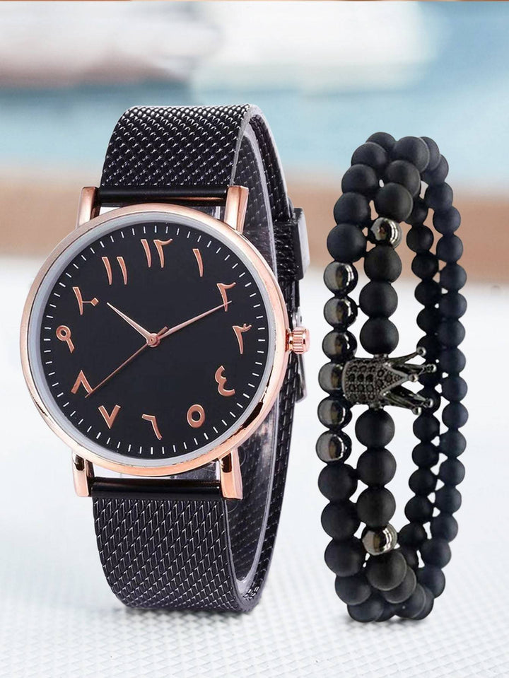 Shein- 1pc Men Round Dial Watch & 2pcs Bracelet