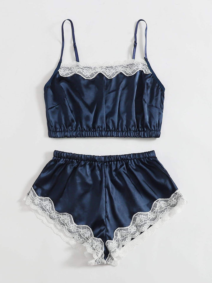 Shein- Satin Lace Trim Lingerie Set