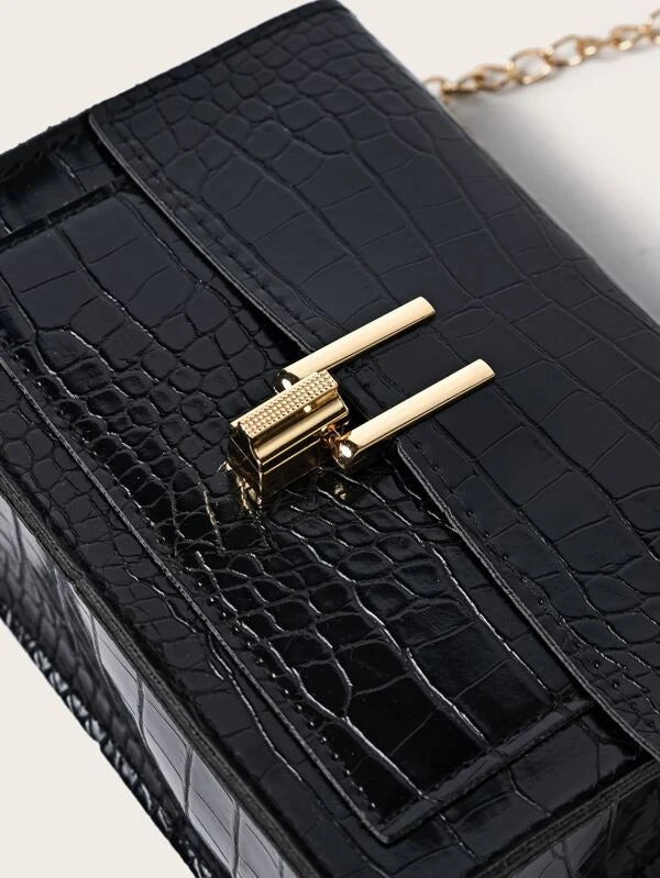 Shein- Black Crocodile Chain Crossbody Bag