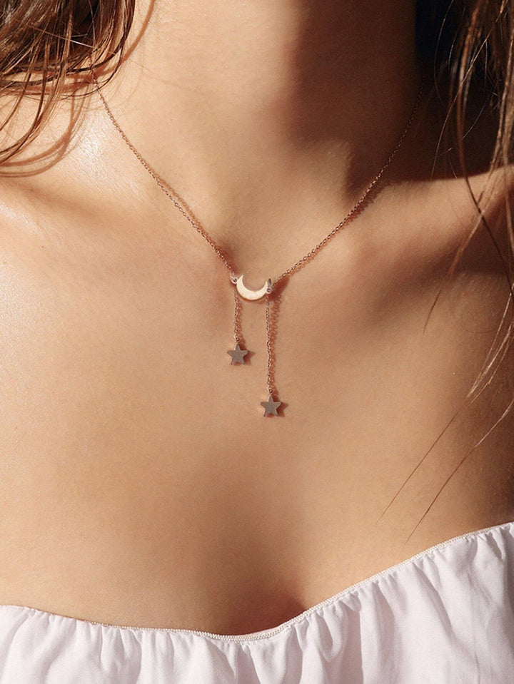 Shein- Star Lariats Moon Pendant Necklace