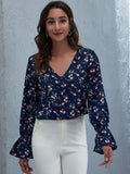 Shein Flounce Sleeve Buttoned Front Floral Top