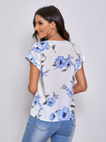 Shein- Floral Print Rolled Sleeve Top