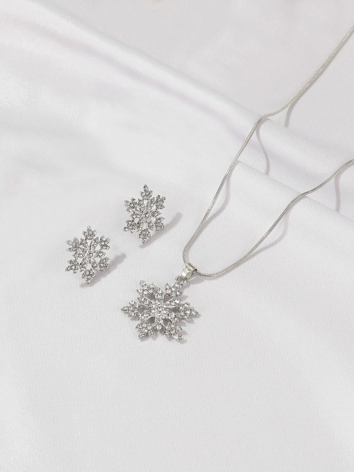 Shein- 1pc Snowflake Charm Necklace & 1pair Earrings