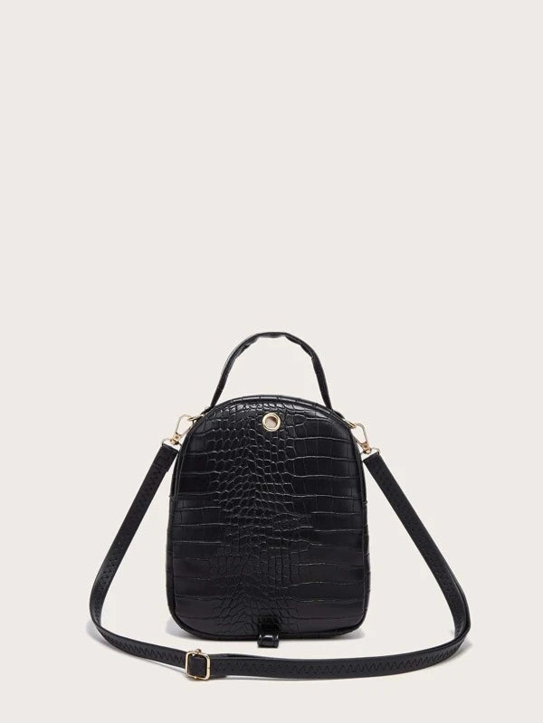 Shein- Black Crocodile Embroidered Front Pocket Backpack