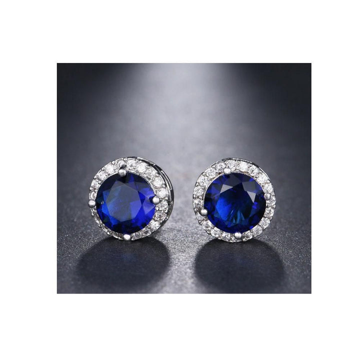 The Marshall- Blue Round Zircon Stud Earrings for Women - TM-E-39