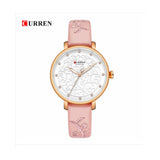 Curren- Leather Wristwatch with Rhinestone Ladies  Quartz Watch- 9046 -Pink Rose