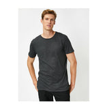 KOTON- Cotton Crew Neck Short Sleeve T-Shirt - Anthracite